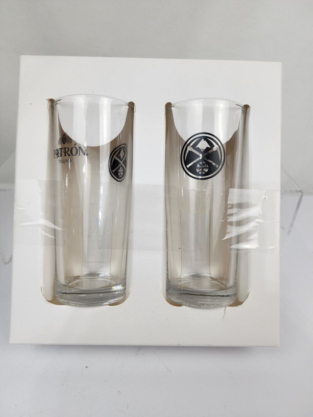 2 Patron Tequila / Denver Nugget Highball Glass Cocktail Tumbler Bee Logo New